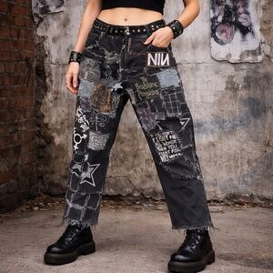 Crust Punk Custom Patchwork Jeans Smashing Pumpkins Grunge Goth Unisex 36x28